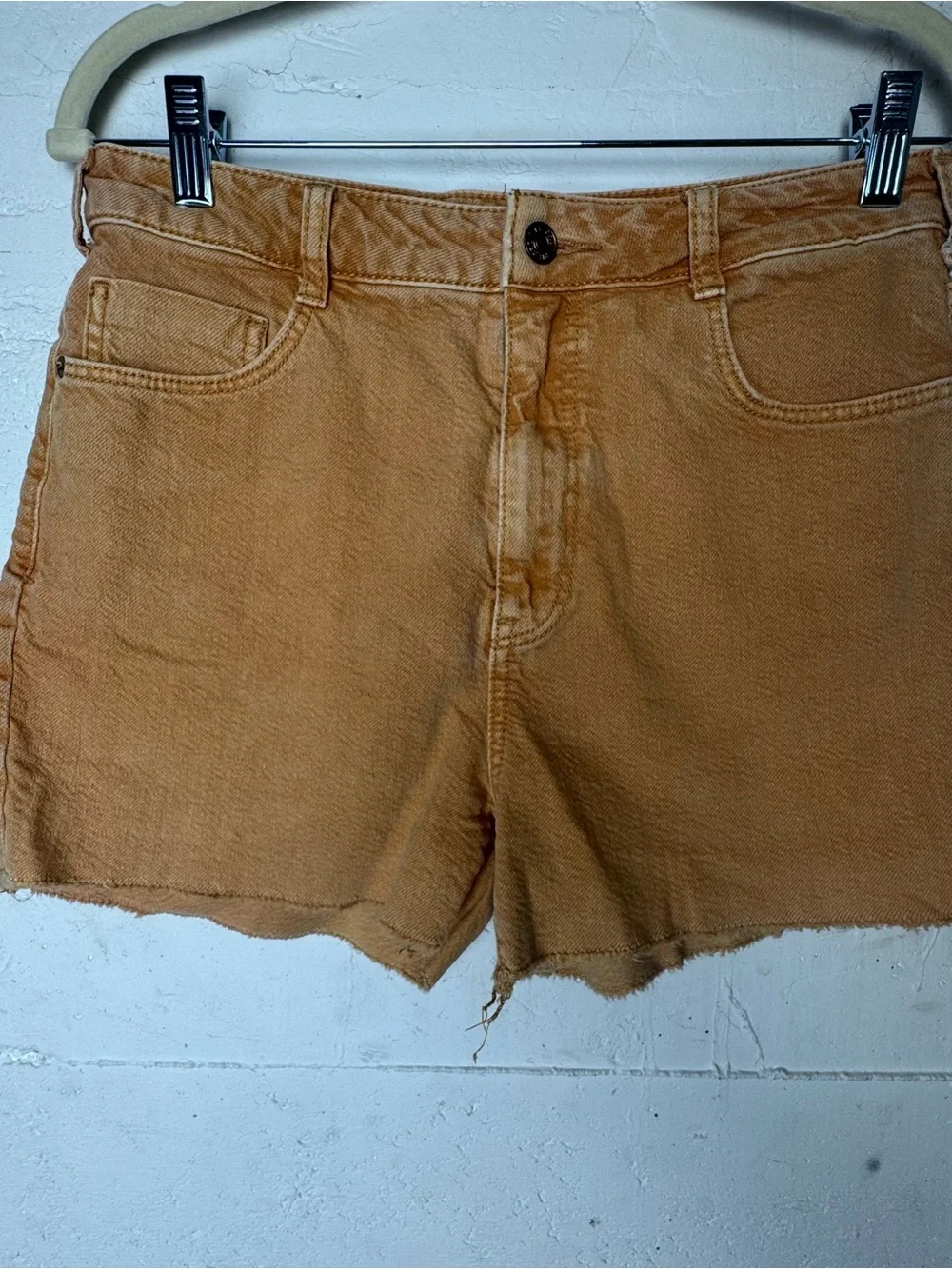 Anthropologie Pilcro‎ Ultra High Rise Ochre Shorts Size 28 Frayed Hem Cut offs